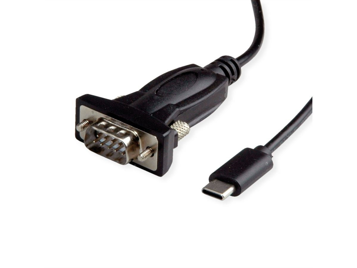 VALUE USB Seriell Konverter USB-C zu RS232 (DB9/DB25) – 1,8 m, USB 2.0/1.1 – Schwarz