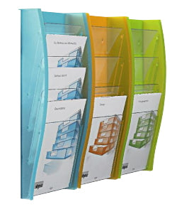 Styro Wandprospekthalter A4 – styrodisplay, 4 Fächer, Polypropylen / Blau