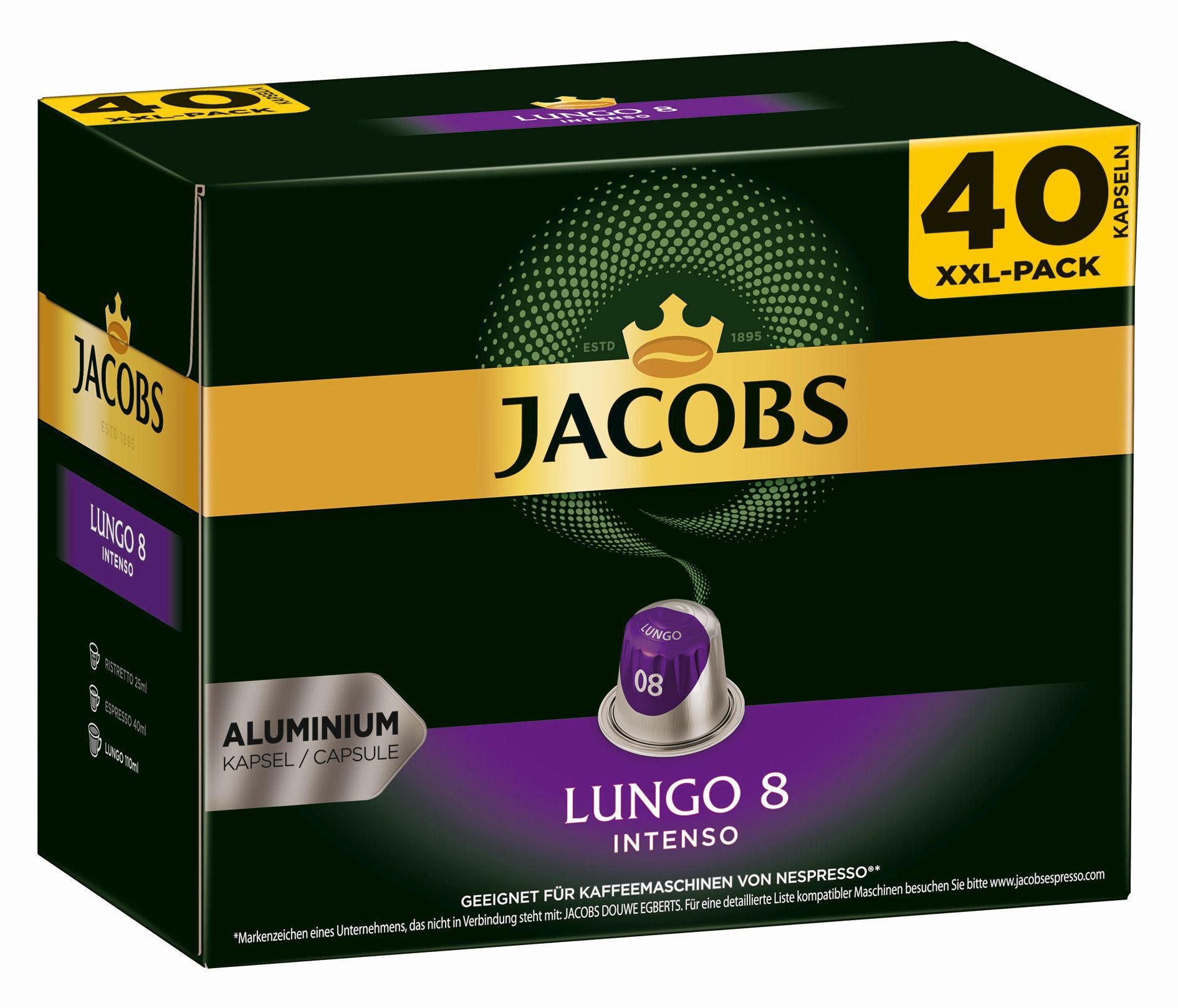 Jacobs Lungo Intenso – Kapseln für Nespresso – Intensität 8, 200 Kapseln