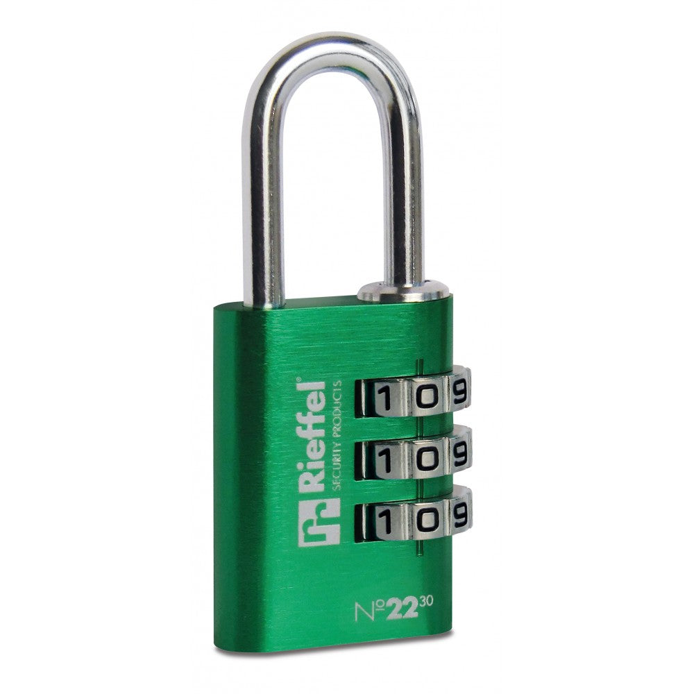 Rieffel Nr. 22 SB Kombinationsschloss – 3-stellig, Aluminium, Bügel 27,5×30 mm, Schäkeldurchmesser 5,1 mm
