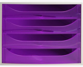 Exacompta Schubladenelement – 4 Schubladen, für A4+, grau/violett transparent, B 348 × H 234 × T 284 mm