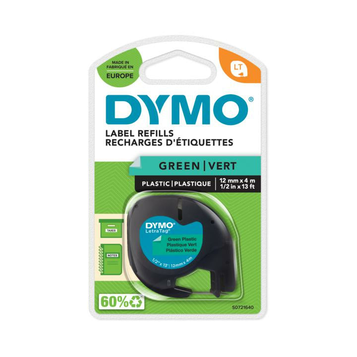 DYMO Schriftband – 12 mm × 4 m, grün, schwarz