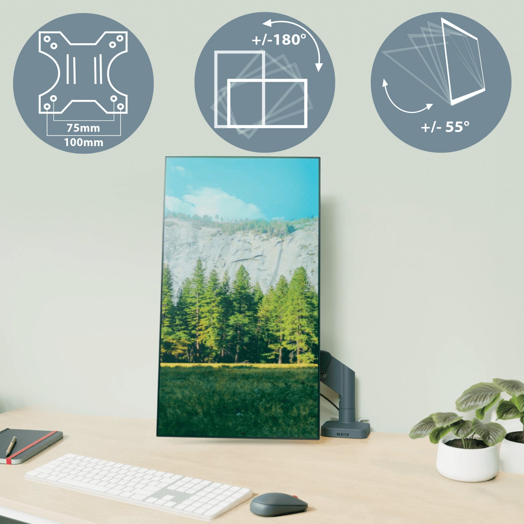 Leitz Ergo 65380089 – Monitorarm, Tischklemme/Tischdurchführung, bis 32", VESA 75 × 75/100 × 100 mm, 9 kg