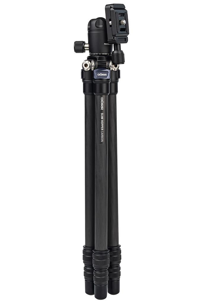 Dörr Slim Hopper Carbonstativ – bis 137 cm – 2,5 kg – Kugelkopf, 1/4" – Schwarz