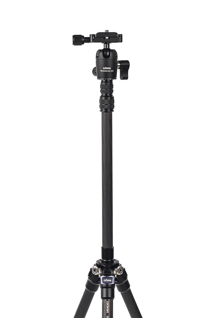 Dörr Slim Hopper Carbonstativ – bis 137 cm – 2,5 kg – Kugelkopf, 1/4" – Schwarz