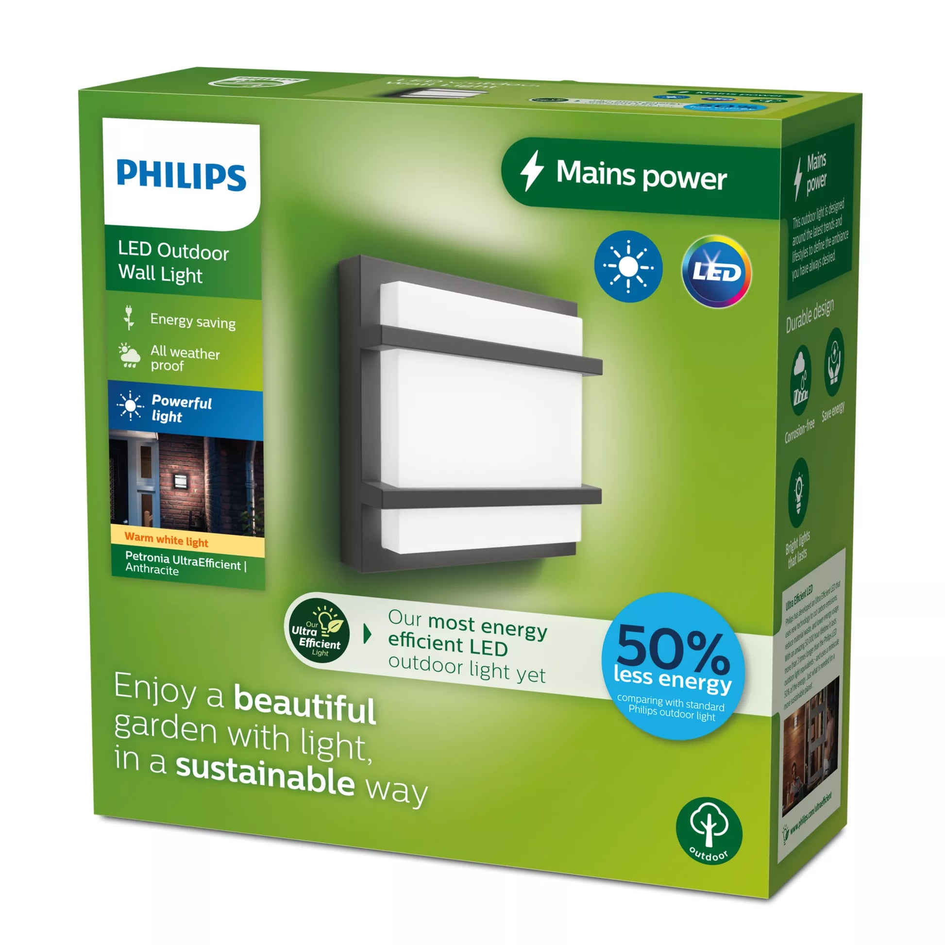Philips by Signify Philips Aussenwandleuchte – 800 lm, 3,8 W – Warmweiss, 2700 K – IP44 – Netzbetrieb – Grau – Aluminium