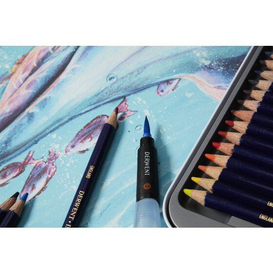 Derwent Professionelle Aquarellfarbstifte – 12 Stk., deckend, mit Federmäppchen