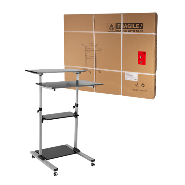 LogiLink Steh-/Sitz-Tisch – 70,5 × 70 cm, höhenverstellbar, anthrazit, Stahl, Spanplatte
