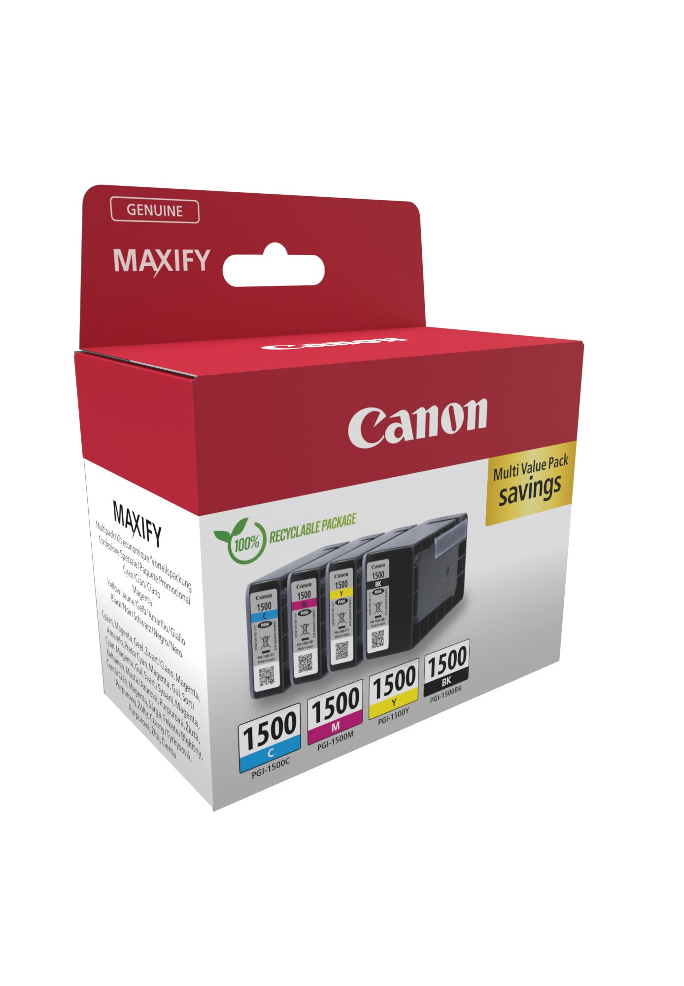 Canon Tintenpatronen-Multipack PGI-1500, CMYK – für MAXIFY MB2050/MB2350