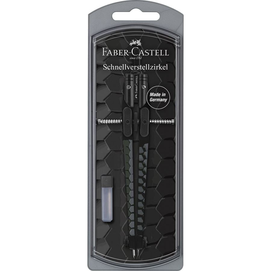 Faber-Castell Schnellverstellzirkel – Länge 170 mm, max. Kreis-Ø 39 cm, im Etui, Schwarz, Silber