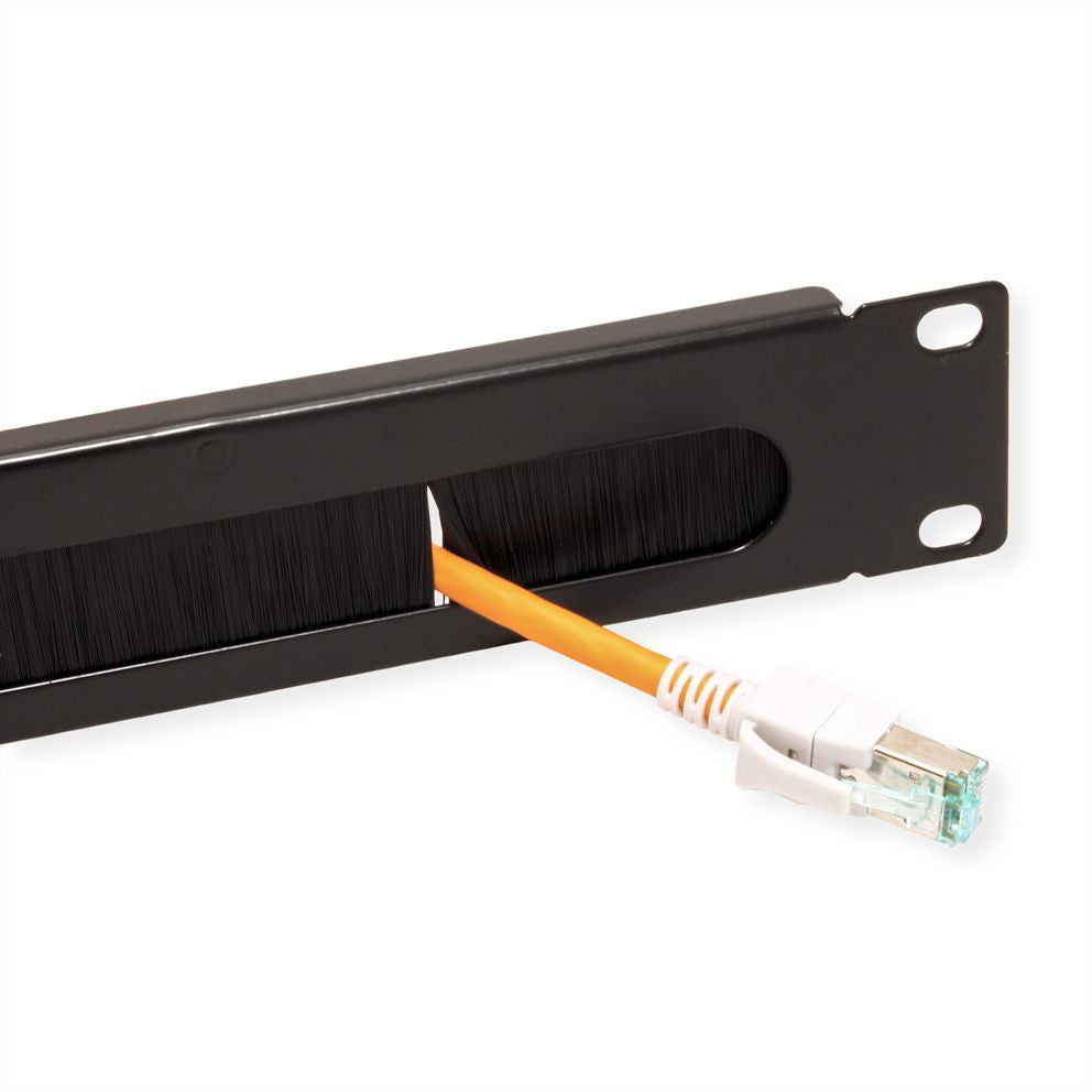 VALUE 19" Rangierpanel 1U, Bürstendichtung, Metall – Schwarz