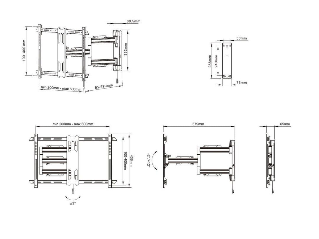 Multibrackets Neigbare Wandhalterung für 55", VESA 400×200, bis 40 kg, Schwarz