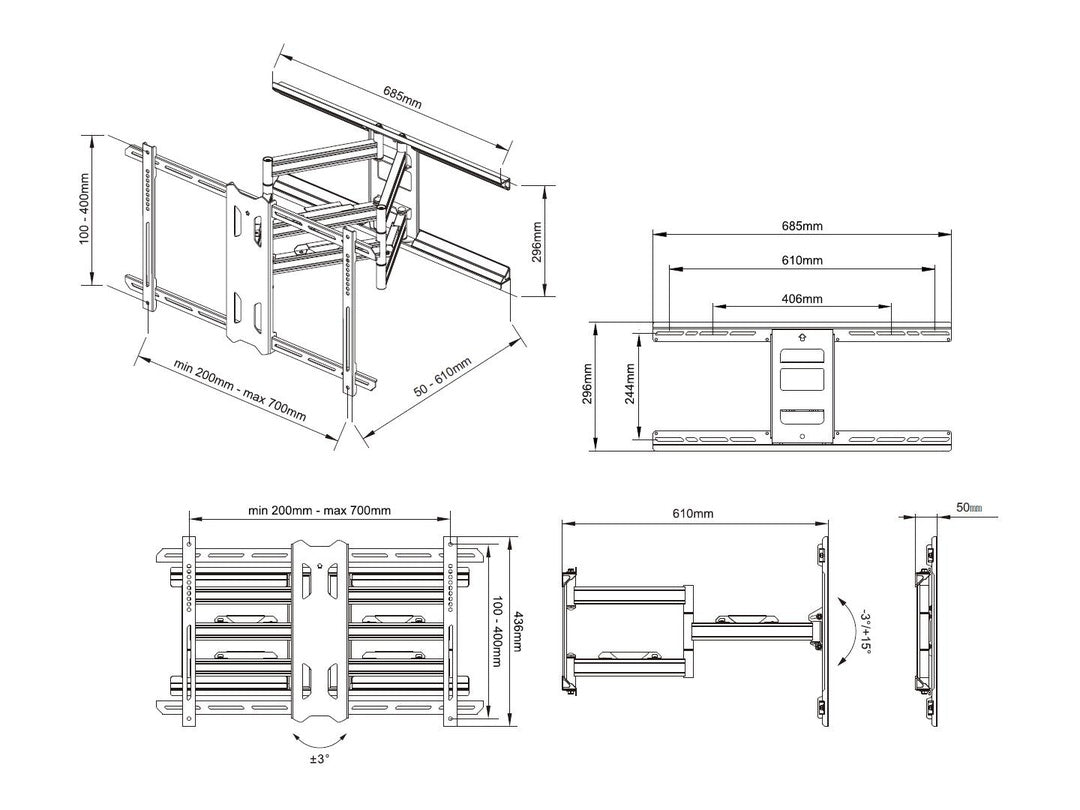 Multibrackets Wandhalterung, neigbar, für 55–80", VESA 200×200–700×400, bis 60 kg, korrosionsbeständig