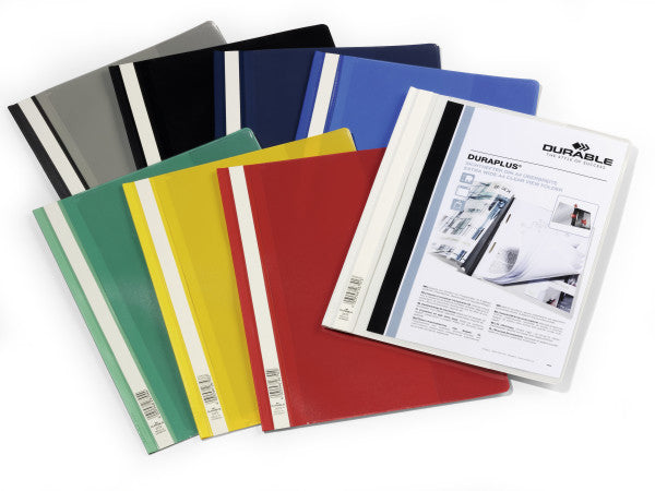Durable Duraplus 257900 Schnellhefter für A4+, mehrfarbig – transparenter Vorderdeckel – bis 100 Blatt