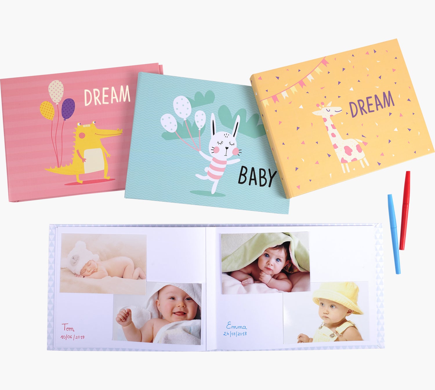 Exacompta Babyalbum, 30 Seiten, Weiss, 28,5 × 22 cm, Karton, Pink, für 60 Fotos 10 × 15 cm