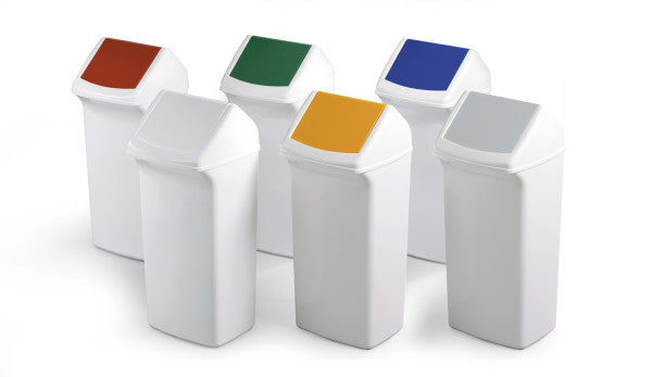 Durable Abfallcontainer DURABIN SQUARE – 40 l – Kunststoff, weiss – B × H × T 320 × 610 × 350 mm