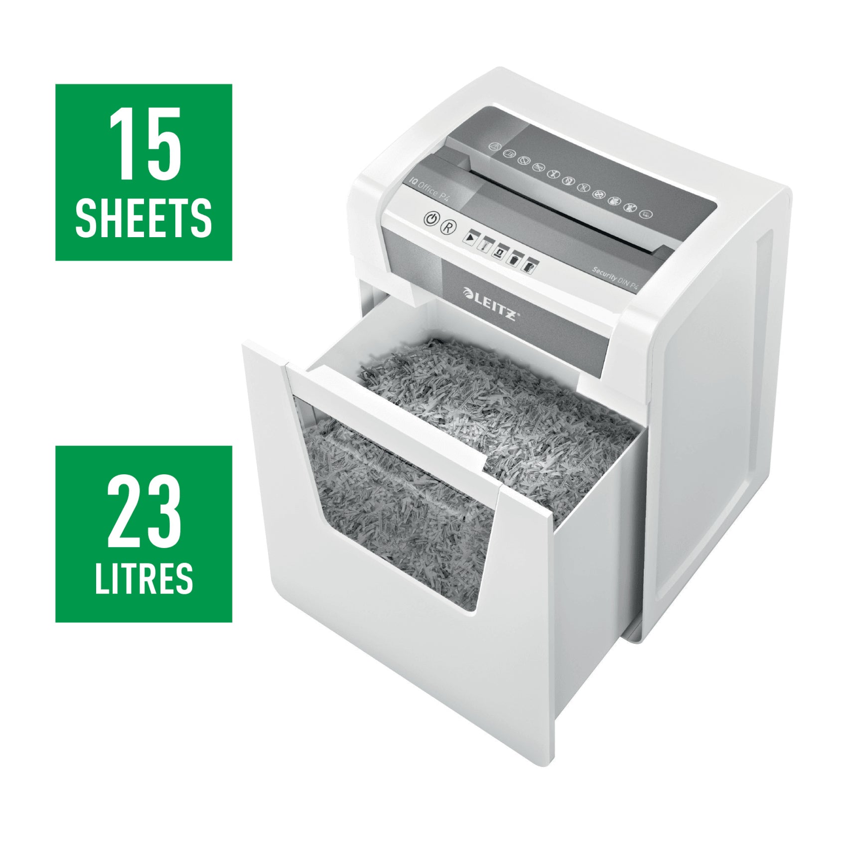Leitz IQ Office Aktenvernichter – Partikelschnitt, P-4, 4 × 40 mm, 15 Blatt, 23 l