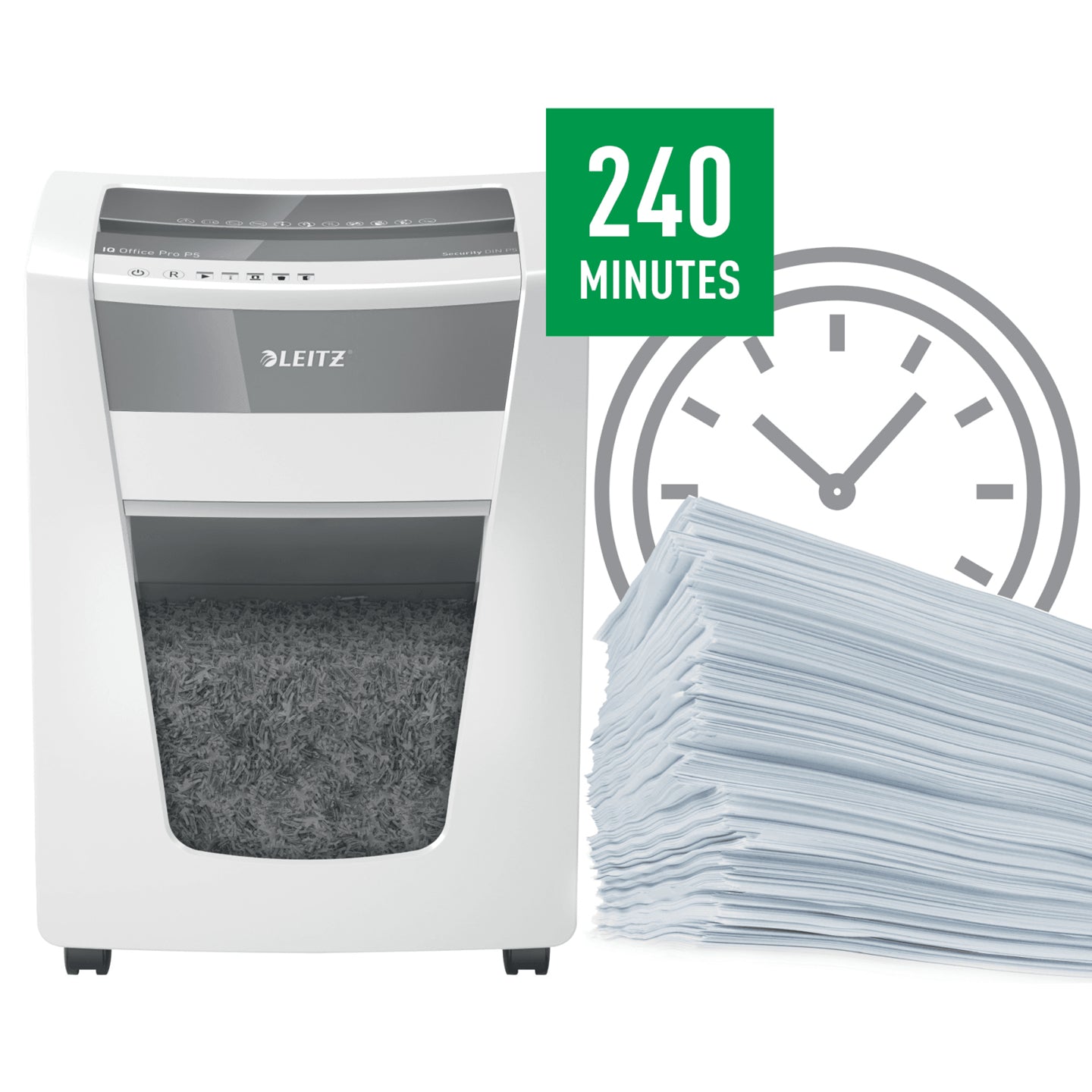 Leitz IQ Office Pro – Aktenvernichter, DIN P-5, Mikroschnitt 2 × 15 mm, 15 Blatt, 30 l
