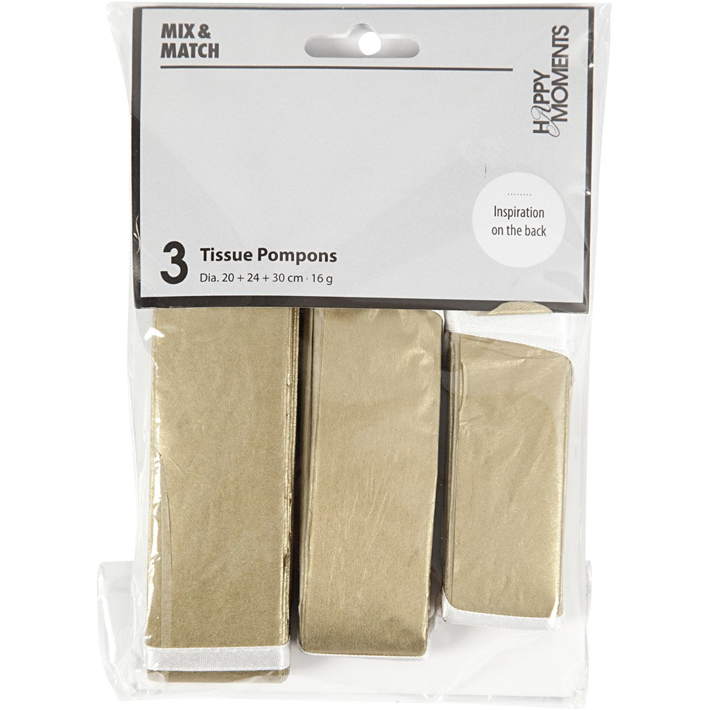 Creativ Company Dekorativer Pom-Pom – Gold – Ø 30 cm – Papier – 3 Stk