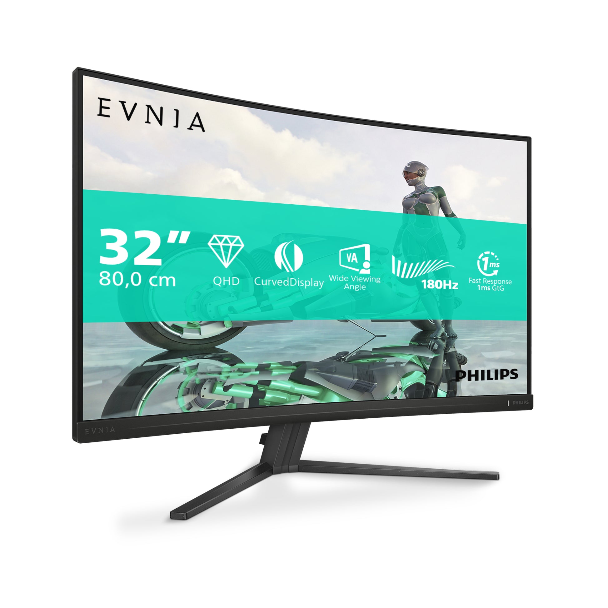 Philips 32M2C3500L/00 – Monitor, 31,5", VA, 180 Hz, 300 cd/m², Gebogen, VESA 100 × 100, Anthrazit