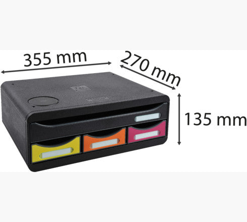 Exacompta Briefkorb – mit Beschriftungsfeld, schwarz, B 355 × H 135 × T 270 mm, Serie TOOLBOX MINI QI