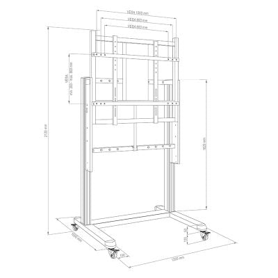 Hagor TV-Wagen – bis 115" – VESA 800×200–1000×800 – bis 160 kg, Höhenverstellbar, mit Rollen – 3361