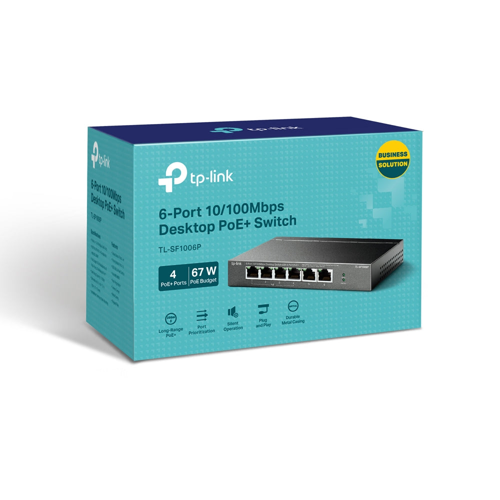 TP-Link TL-SF1006P – Unmanaged Switch – 6× 10/100, 4× PoE+, PoE-Budget 67 W, Desktop