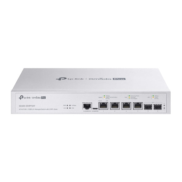 TP-Link S5500-4XHPP2XF – Managed L2/L3 Switch – 4× 10G, 2× SFP+, PoE++, PoE-Budget 200 W, 19", 1U
