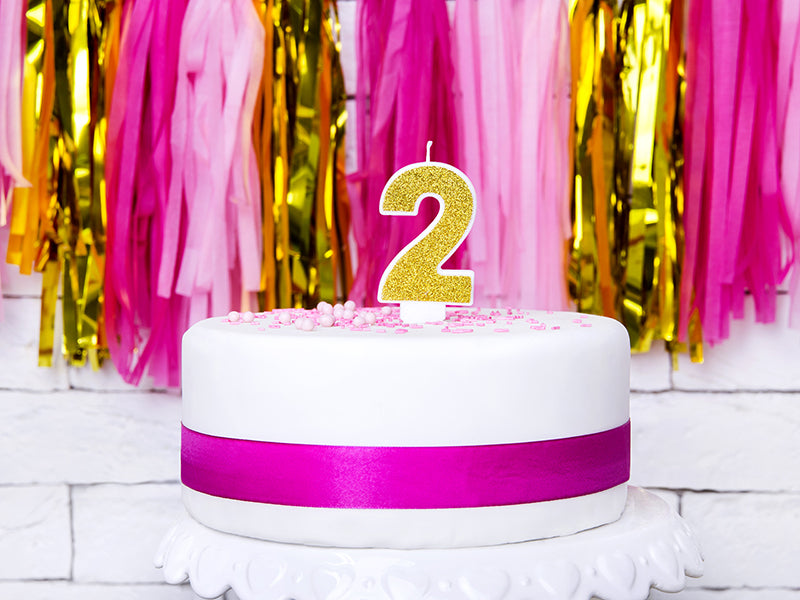 PartyDeco Geburtstagskerzen Zahl 2 – Gold – 7 cm – 1 Stk