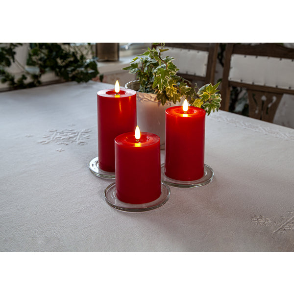 Star Trading LED-Säulenkerze Flow – Ø 7,5 × 12,5 cm, warmweiss, rot, Timer, batteriebetrieben