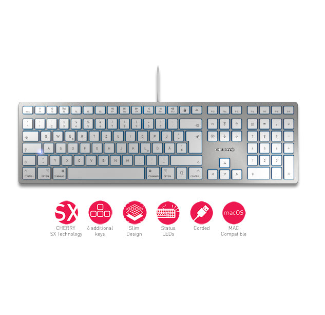 CHERRY KC 6000 Slim – Tastatur, kabelgebunden (USB), UK-Layout (EN), Fullsize (mit Ziffernblock) – für macOS