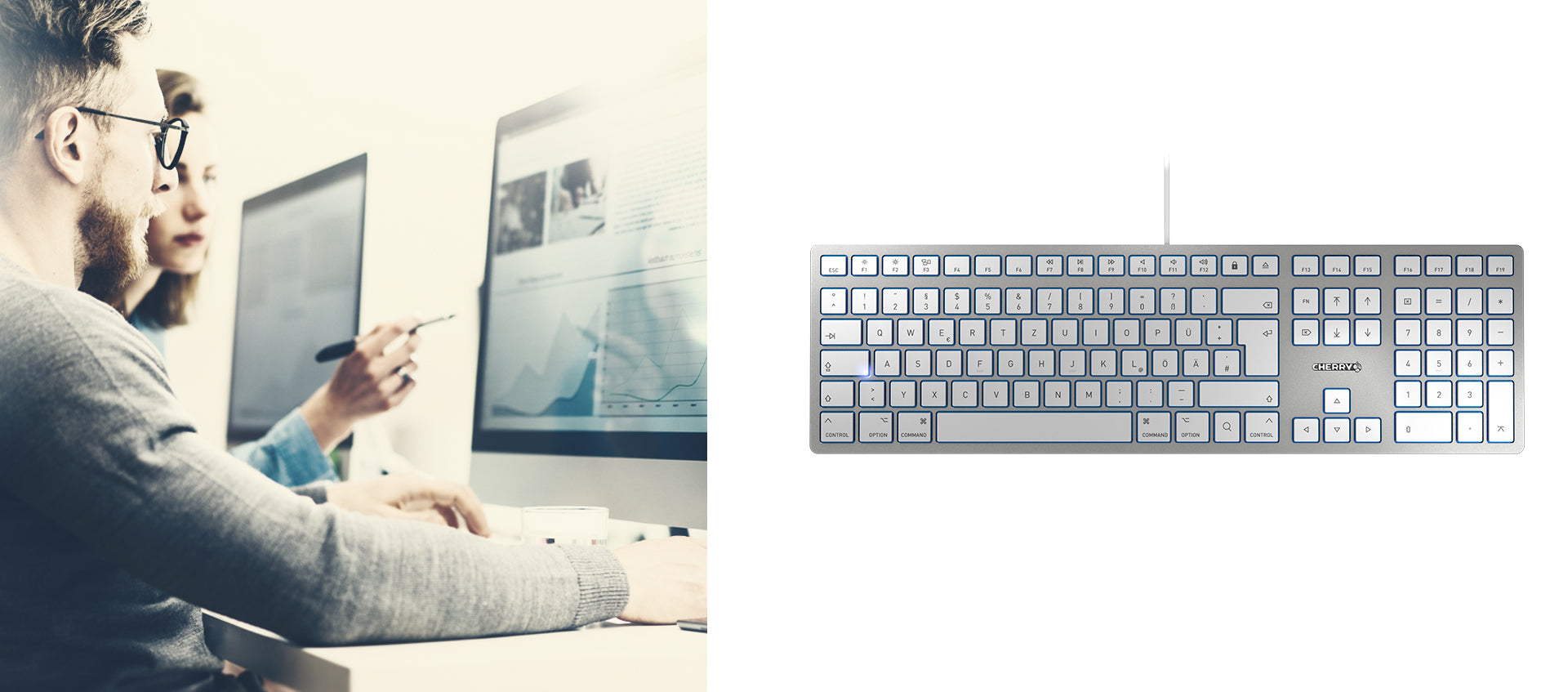 CHERRY KC 6000 Slim – Tastatur, kabelgebunden (USB), FR-Layout (FR), Fullsize (mit Ziffernblock) – für macOS