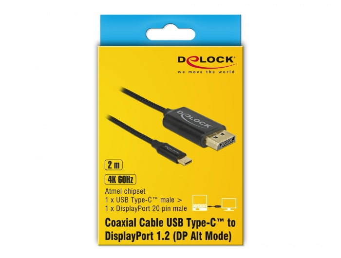 DeLOCK USB-C auf DisplayPort Kabel DP 1.2 4K 60 Hz – 2 m – für Geräte mit USB-C (DisplayPort Alt Mode)