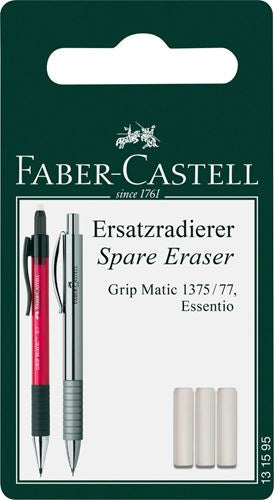Faber-Castell Ersatzradierer für Grip Matic 1375, Grip Matic 1377 – Weiss, 3 Stk.