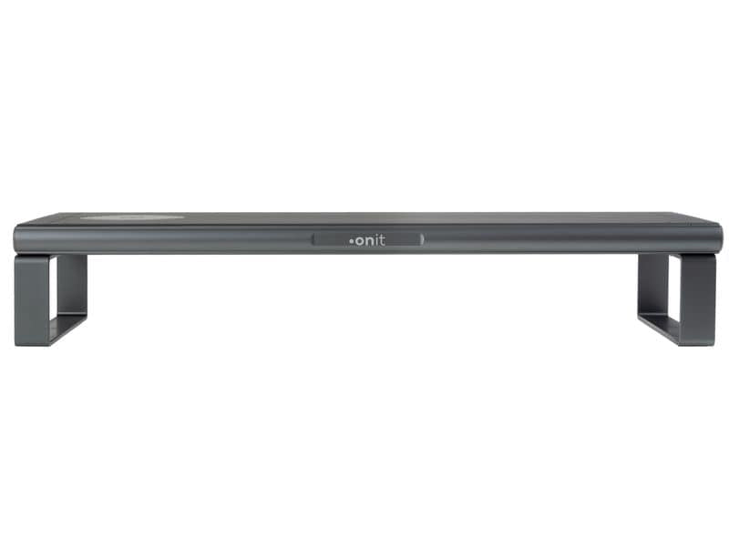 ONIT Charge – Monitorhalterung, Standfuss, bis 49", 20 kg, Qi-Ladepad, Silbergrau