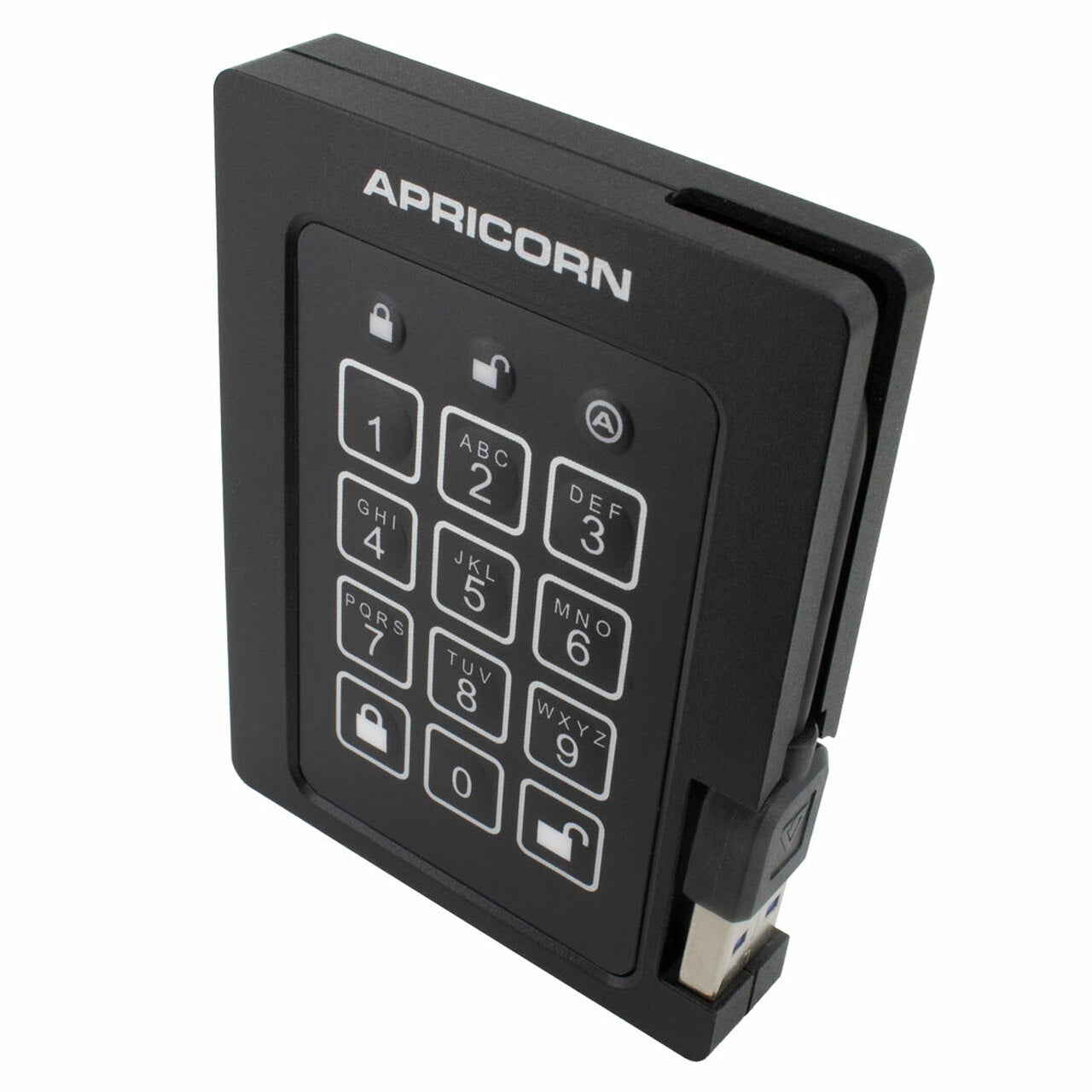 Apricorn Aegis Vorhängeschloss – 4 TB, USB Typ-A 3.2 Gen 1, hardwareverschlüsselt, PIN-Tastatur, Aluminium, schwarz