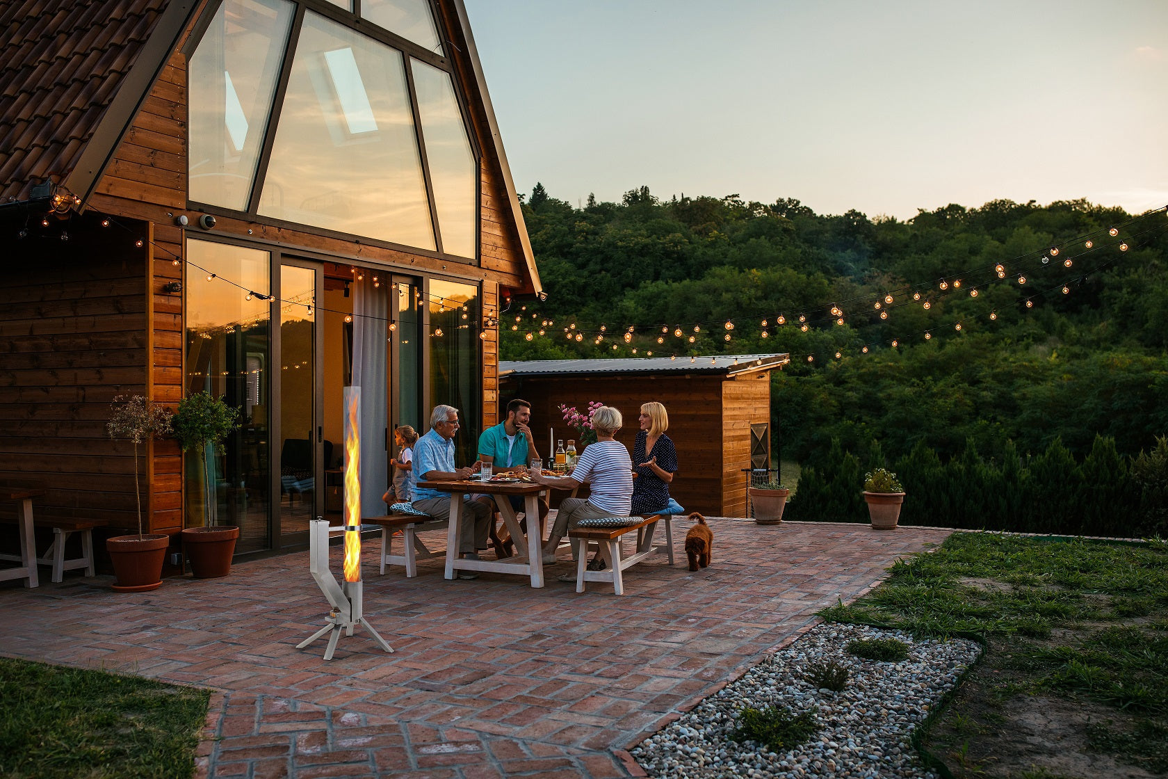 Gardenflare Feuerrohr – Ø 8 × 130 cm – Edelstahl & Borosilikatglas, Silber