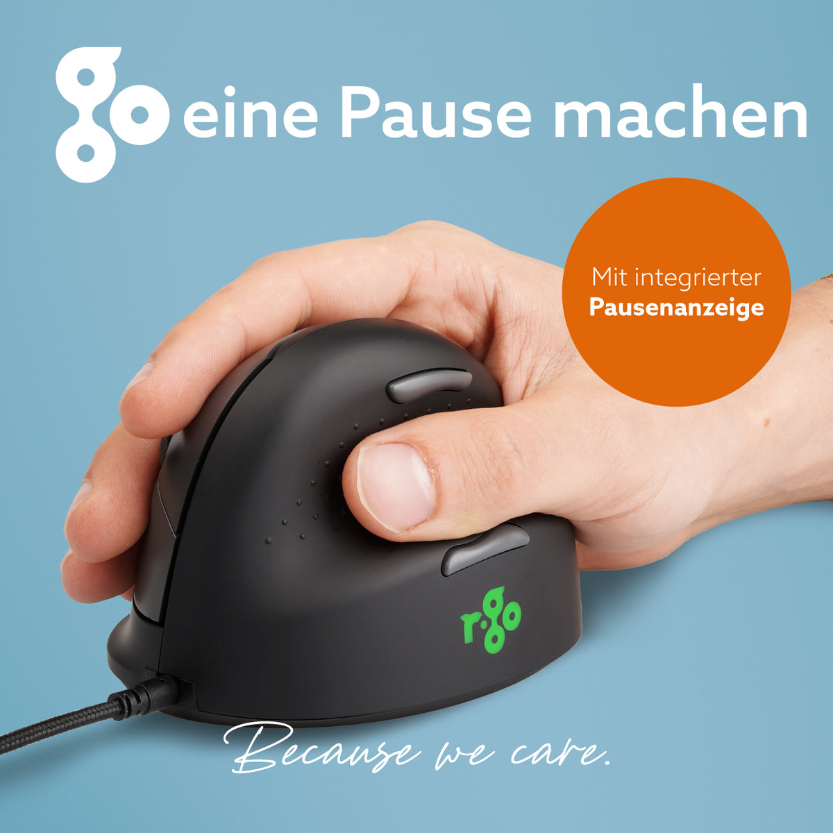 R-Go Tools Ergonomische Maus He Break – Maus – Kabelgebunden (USB‑A), 2400 DPI, Rechts, Schwarz
