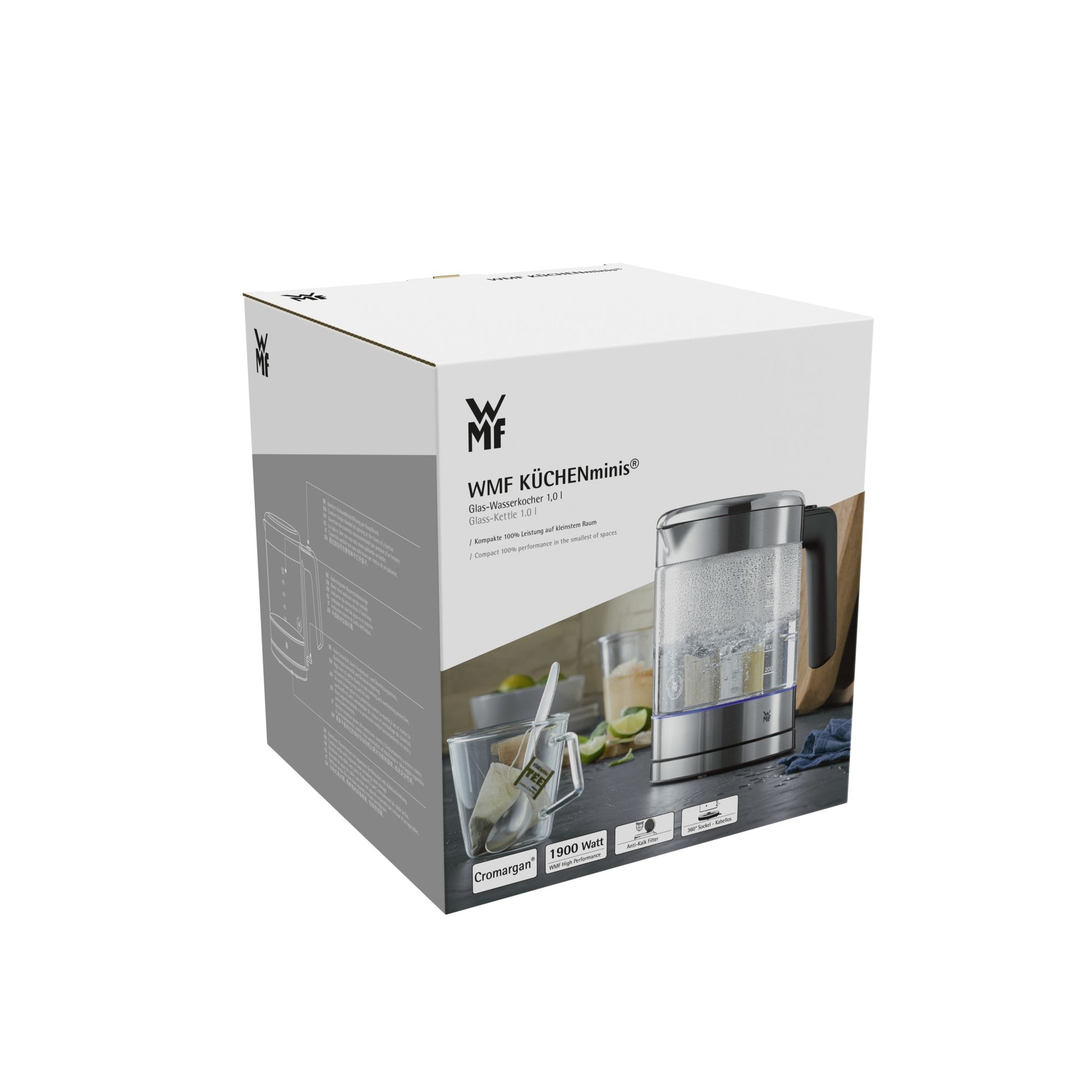 WMF KITCHENminis 0413190011 – Wasserkocher 1,0 l, 1900 W, Glas, Transparent