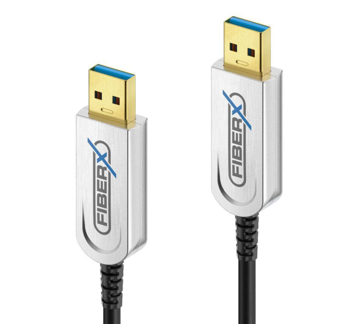 FiberX USB-A auf USB-A Kabel – USB 3.2 Gen 2 (10 Gbit/s) – 35 m – PD 4,5 W – Aktiv, Metallstecker – Schwarz