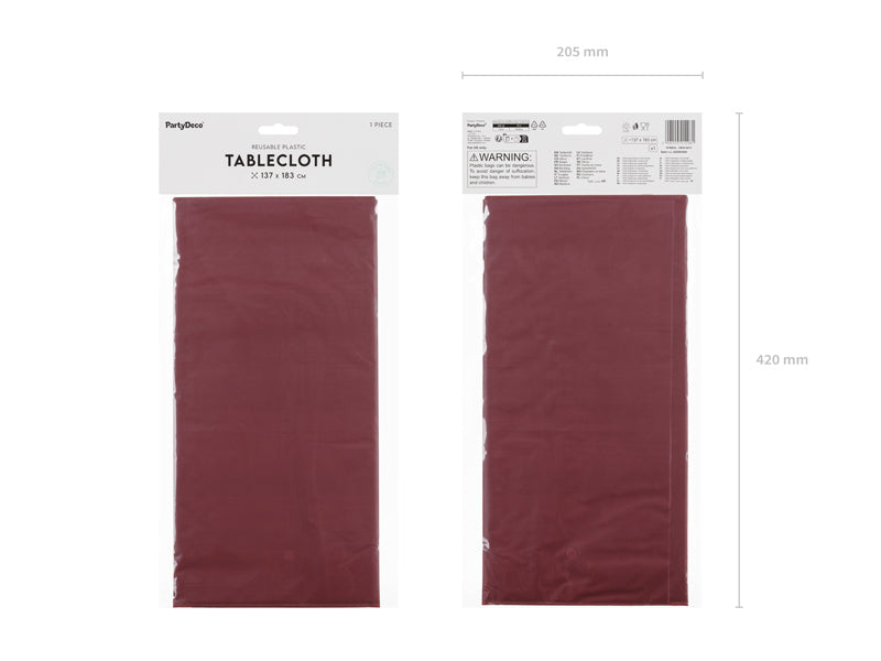 PartyDeco Tischdecke – 183×137 cm, Polyethylen (PE), Bordeaux, Geburtstag