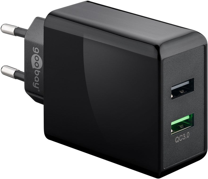 Goobay USB-Wandladegerät 18 W – USB-A×2, QC 3.0 – EU-Stecker (Typ C) – Schwarz