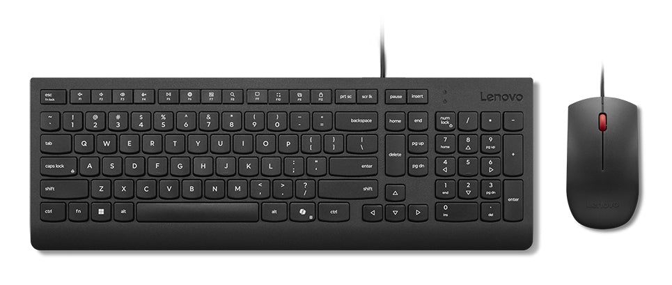 Lenovo Tastatur-Maus-Set – QWERTY (US) – USB (kabelgebunden), Schwarz, für Windows 10 & Windows 11