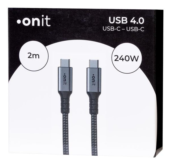 ONIT USB-C auf USB-C Kabel – USB4 20 Gbit/s – 2 m – PD 240 W – Textilmantel, Schwarz/Grau