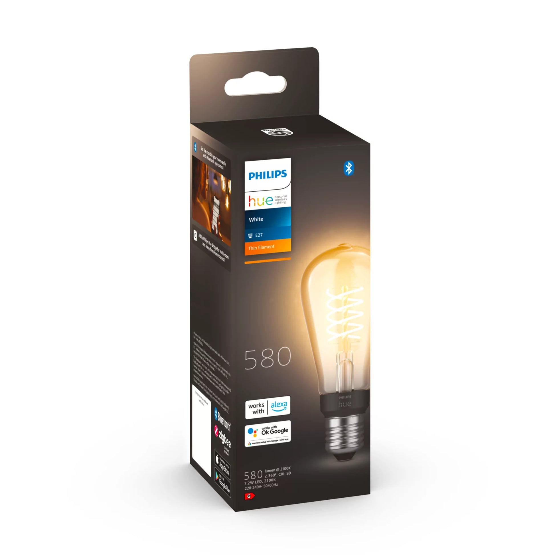 Philips by Signify Philips Hue Smart-Leuchtmittel Weiss ST64 E27 – 550 lm, 7 W, 2100 K, dimmbar, Bluetooth, für Alexa/HomeKit