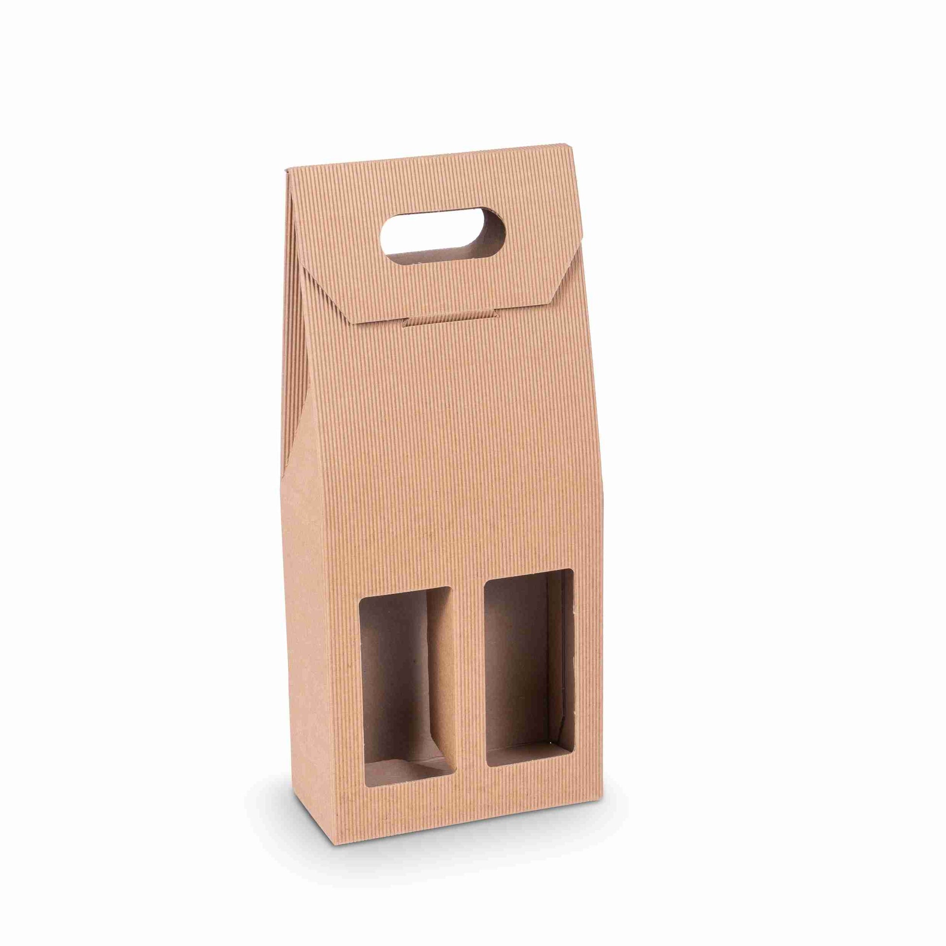 Model Weinpräsentkarton Onda Avana Wellpappe braun – Innenmass 180 × 385 × 90 mm – für 2 Flaschen – 1 Stk., ab 300 Stk.
