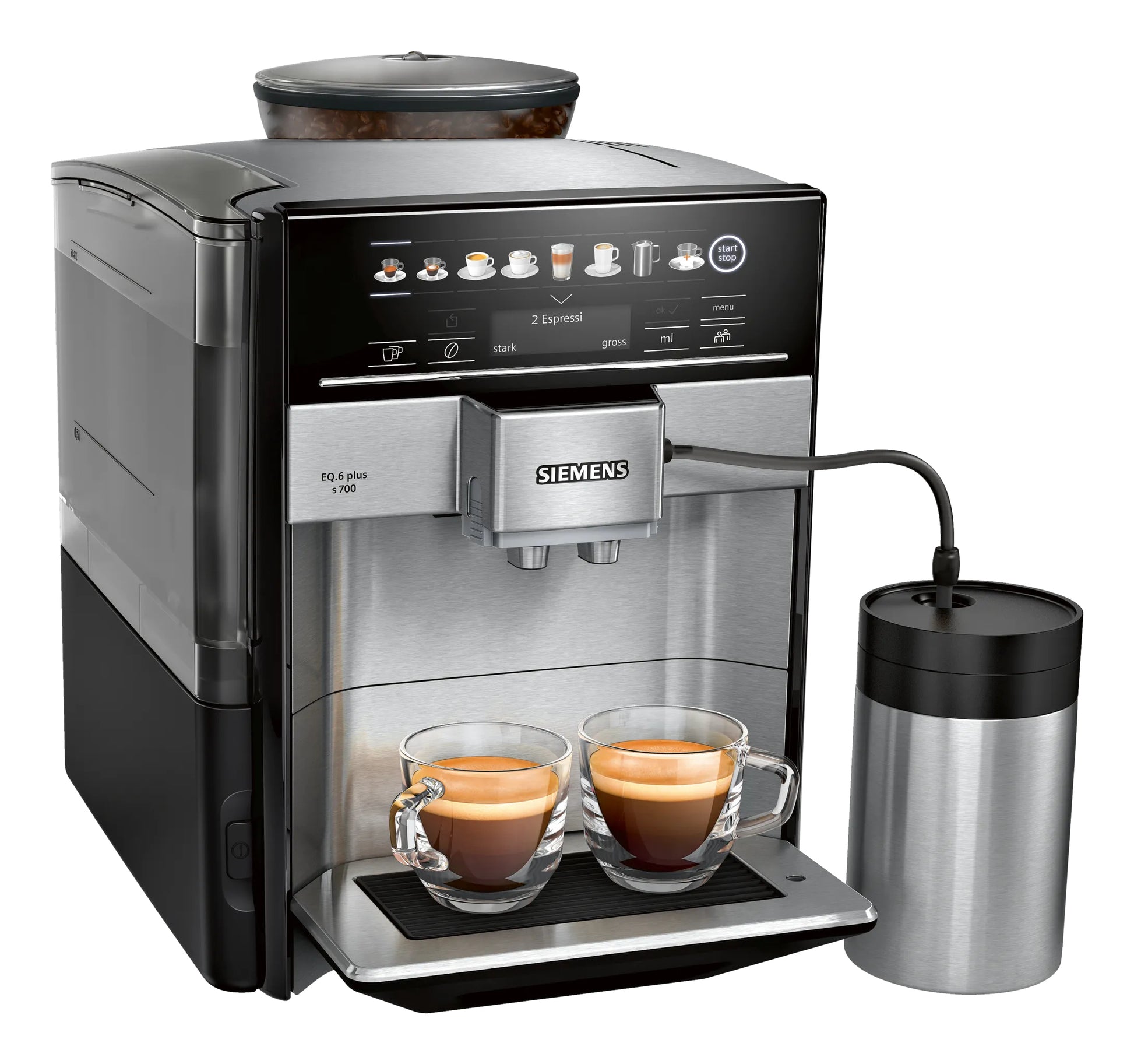 Siemens EQ.6 plus s700 TE657M03DE Kaffeevollautomat – 1,7 l, 300 g Bohnenbehälter, 19 bar, Schwarz/Edelstahl
