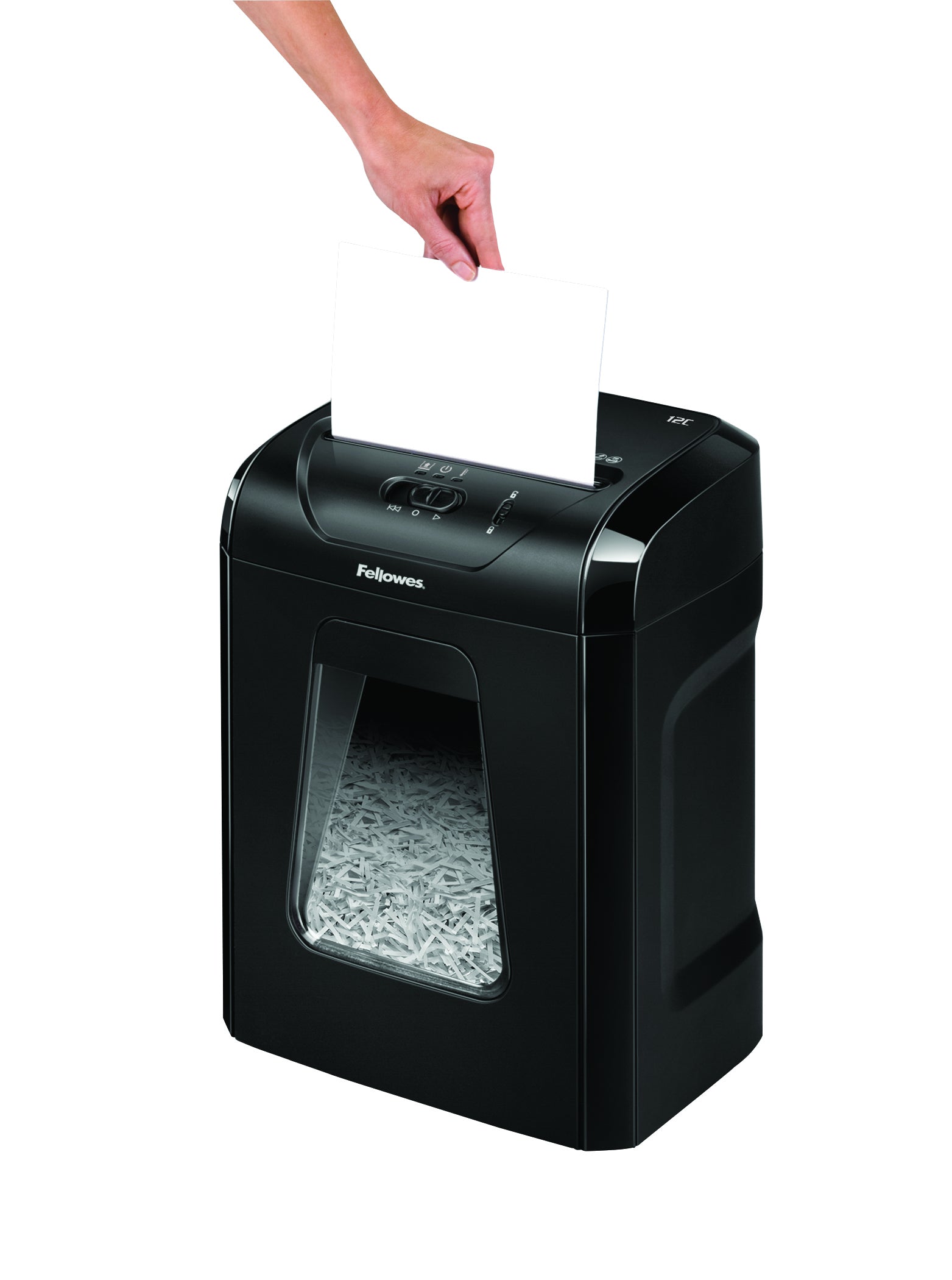 Fellowes Powershred 12C – Aktenvernichter, DIN P-4, Partikelschnitt 4 × 40 mm, 12 Blatt, 19 l