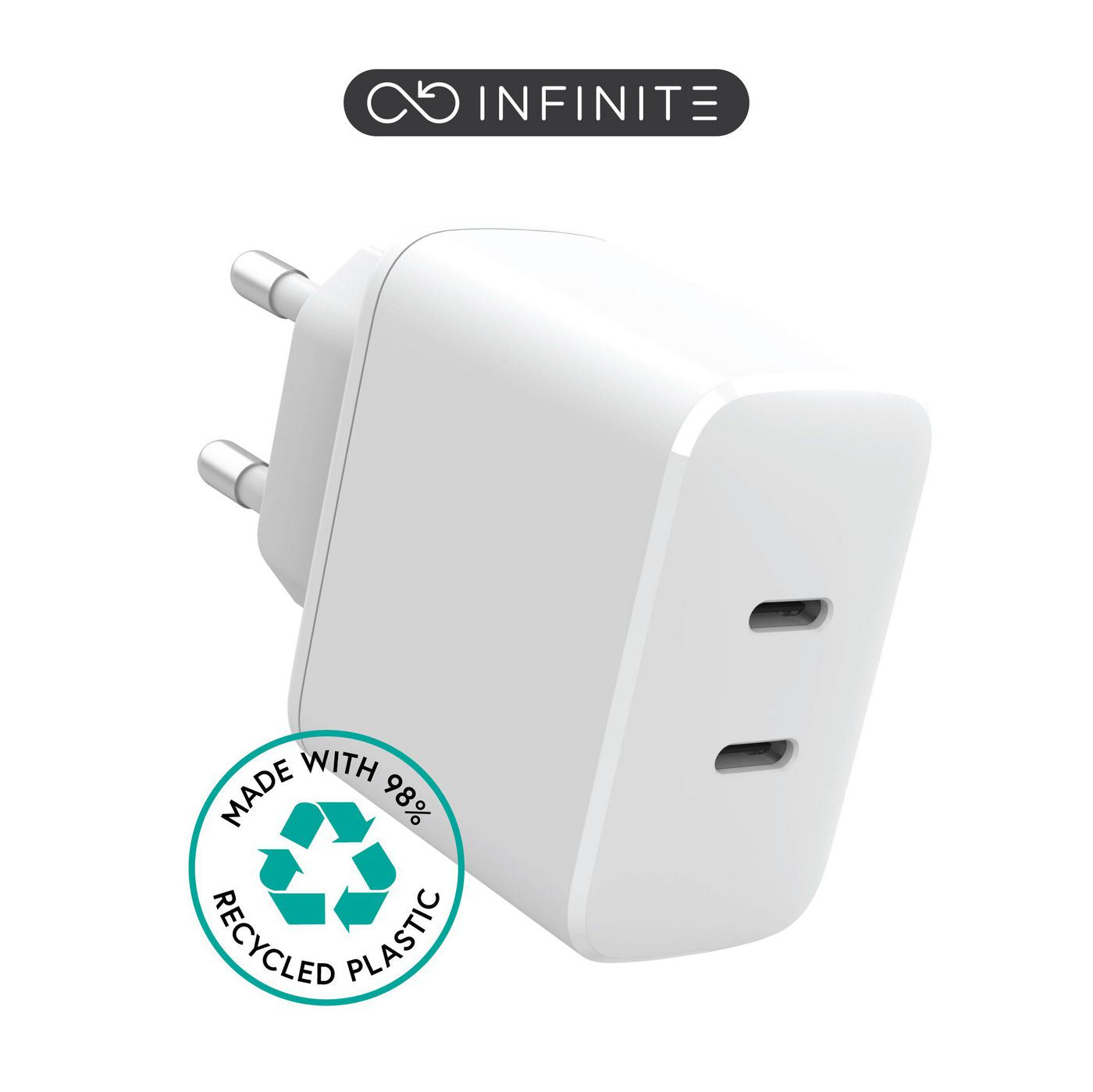 eSTUFF INFINITE USB-Ladegerät 35 W – USB-C×2 – PD 3.0, PPS, QC 3.0 – EU-Stecker (Typ C), weiss