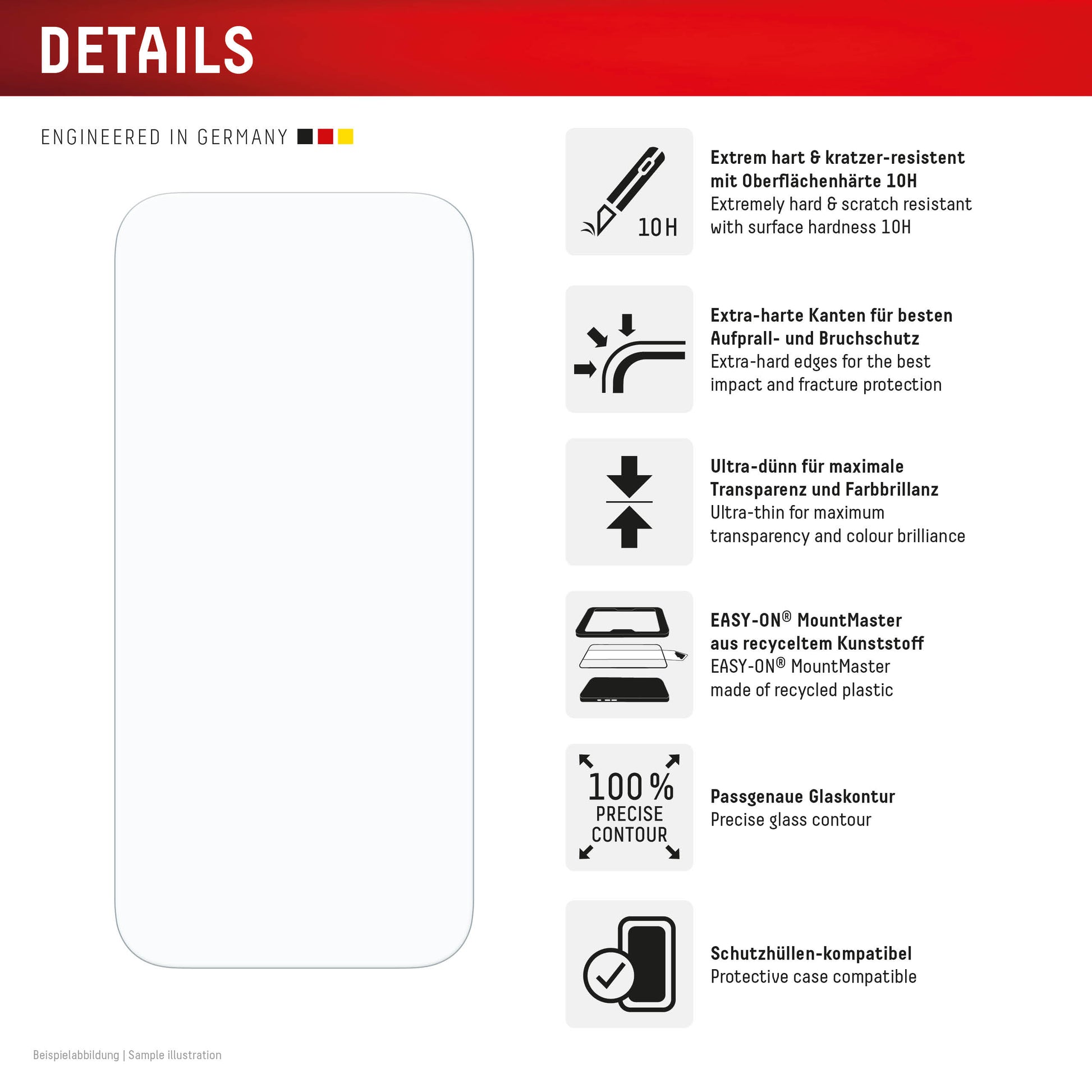 Displex Displayschutz (Panzerglas), 10H – für iPhone 17 – mit Applikator